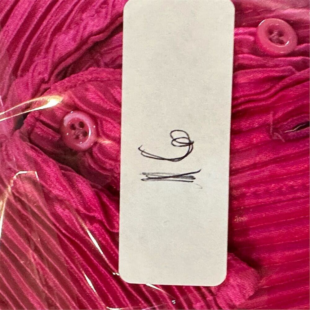 Women's Pink Pleated Tie-Front Blouse V-Neck Long Sleeve Size M button front. - Picture 9 of 11